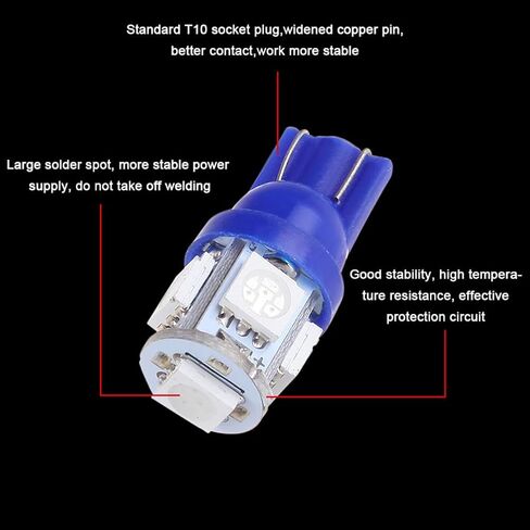 cciyu 6Pack T10 5-5050-SMD PC194 168 Blue LED Bulb Instrument Panel Cluster Dash Light W/Twist Lock Socket in Saudi Arabia