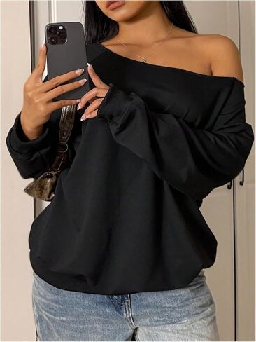 SweatyRocks Women's Plus Size Oversized Sweatshirts Off the Shoulder Long Sleeve Pullover Tops in Saudi Arabia