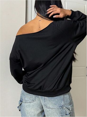 SweatyRocks Women's Plus Size Oversized Sweatshirts Off the Shoulder Long Sleeve Pullover Tops in Saudi Arabia