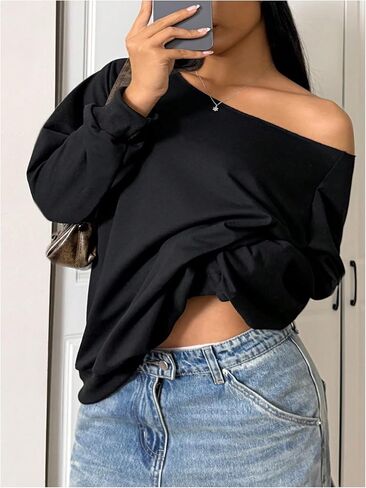 SweatyRocks Women's Plus Size Oversized Sweatshirts Off the Shoulder Long Sleeve Pullover Tops in Saudi Arabia
