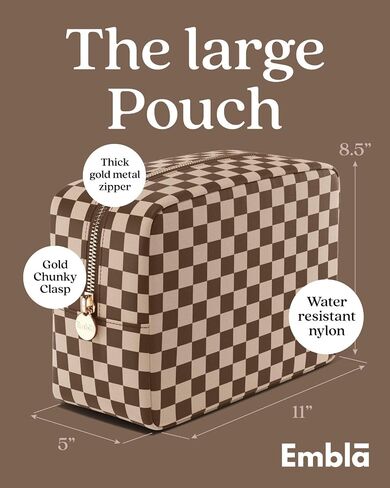 Makeup Bag Travel Cosmetics Pouch and Toiletry Bag, Nylon Zipper Pouch Purse, Cute Make Up Organizer Storage Tote for Women Girls, Travel Skincare Case, Small Makeup Case, Chocolate Sand Checkered in Saudi Arabia