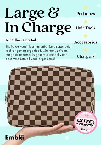 Makeup Bag Travel Cosmetics Pouch and Toiletry Bag, Nylon Zipper Pouch Purse, Cute Make Up Organizer Storage Tote for Women Girls, Travel Skincare Case, Small Makeup Case, Chocolate Sand Checkered in Saudi Arabia