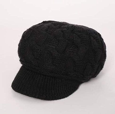 Blufly Winter Hats Cable Knitted Beanie Hat with Visor Beret Ribbed Ski Beanie Cap Slouchy Skull Hat Cap Headwear for Women and Girls (Black) in Saudi Arabia