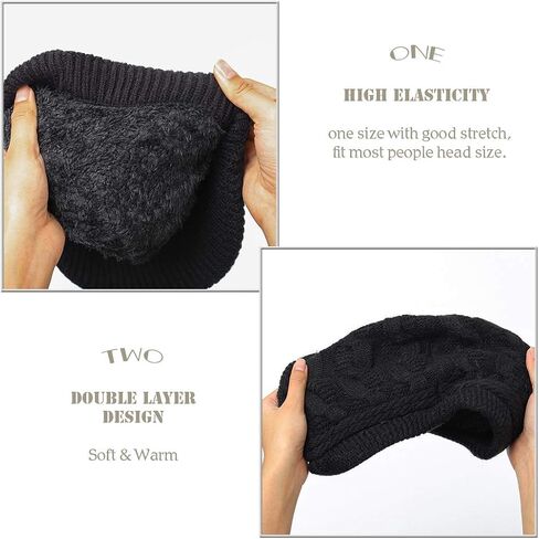 Blufly Winter Hats Cable Knitted Beanie Hat with Visor Beret Ribbed Ski Beanie Cap Slouchy Skull Hat Cap Headwear for Women and Girls (Black) in Saudi Arabia