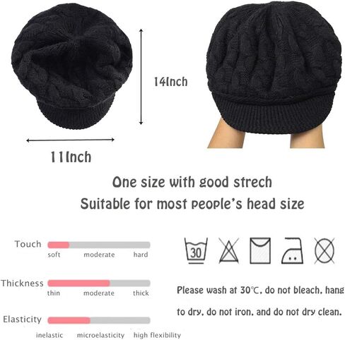 Blufly Winter Hats Cable Knitted Beanie Hat with Visor Beret Ribbed Ski Beanie Cap Slouchy Skull Hat Cap Headwear for Women and Girls (Black) in Saudi Arabia