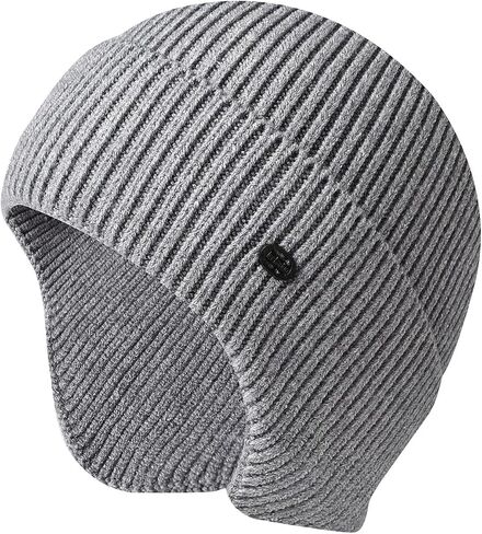 Mens Beanie Hats with Earflaps - Winter Warm Thick Knit Skull Cap Stretchy Windproof Caps for Working Skiing Hiking Running in Saudi Arabia