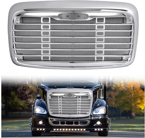 شبكة أمامية علوية من KUAFU متوافقة مع 2000-2008 Freightliner Columbia A1715107000 A1715251002 A1715251003 A1715251 A1715251 غطاء المبرد الممتص للصدمات فضي + أسود in Saudi Arabia