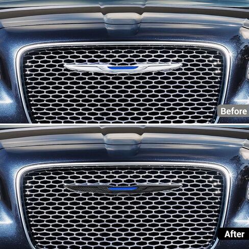 Hoolcar Front Bumper Grille Cover Molding Trim Exterior Accessories for 2015-2022 Chrysler 300, Carbon Fiber in Saudi Arabia
