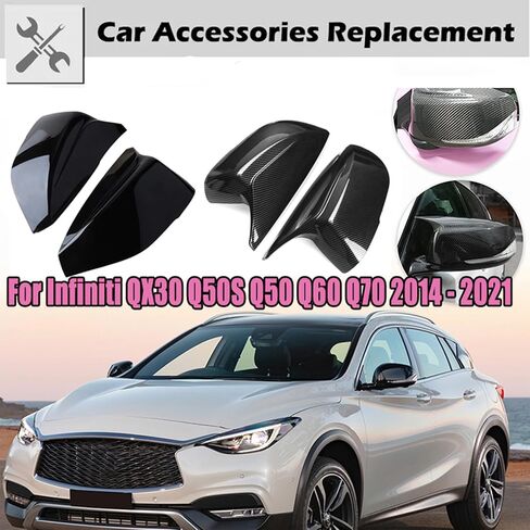 Rear Side Mirror Caps Compatible with Infi-niti Q50 Q60 Q70 QX30 QX50 Q50L, Passenger & Driver Side Mirror Cover Replacement, Bonus Blind Spot Mirrors Included (Carbon Black) in Saudi Arabia