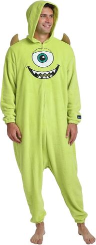بدلة تنكرية من Bioworld Monsters Inc Mike Wazowski للبالغين باللون الأخضر بأكمام طويلة وغطاء للرأس من Kigurumi in Saudi Arabia