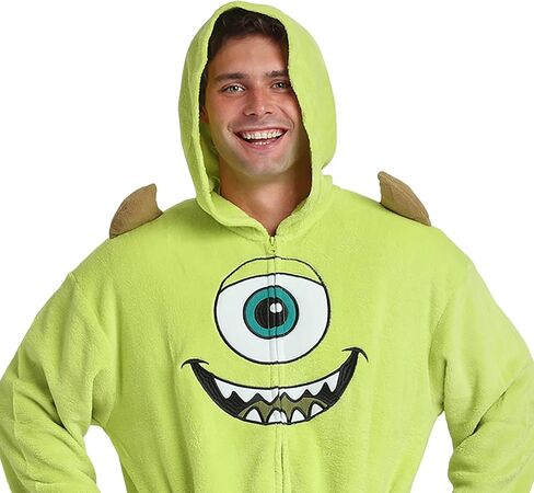 بدلة تنكرية من Bioworld Monsters Inc Mike Wazowski للبالغين باللون الأخضر بأكمام طويلة وغطاء للرأس من Kigurumi in Saudi Arabia