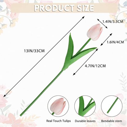 20 Pcs Fake Tulips Artificial Flowers 13" White Faux Flowers Real Touch PU Tulips Bouquet for Floral Arrangement Home Kitchen Table Wedding Decorations in Saudi Arabia