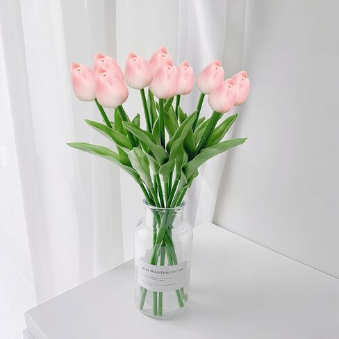 20 Pcs Fake Tulips Artificial Flowers 13" White Faux Flowers Real Touch PU Tulips Bouquet for Floral Arrangement Home Kitchen Table Wedding Decorations in Saudi Arabia