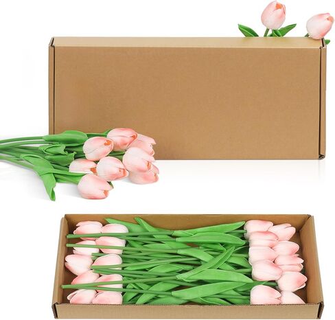 20 Pcs Fake Tulips Artificial Flowers 13" White Faux Flowers Real Touch PU Tulips Bouquet for Floral Arrangement Home Kitchen Table Wedding Decorations in Saudi Arabia