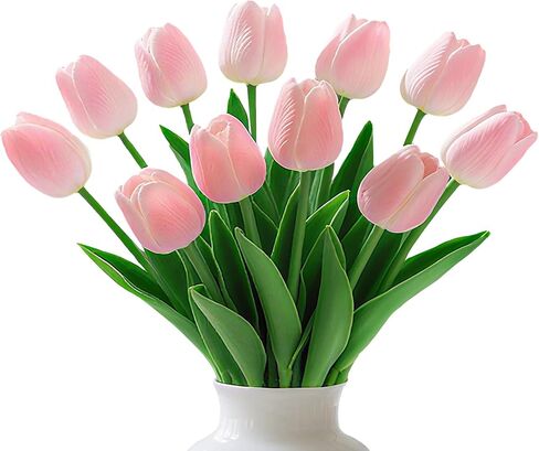 20 Pcs Fake Tulips Artificial Flowers 13" White Faux Flowers Real Touch PU Tulips Bouquet for Floral Arrangement Home Kitchen Table Wedding Decorations in Saudi Arabia