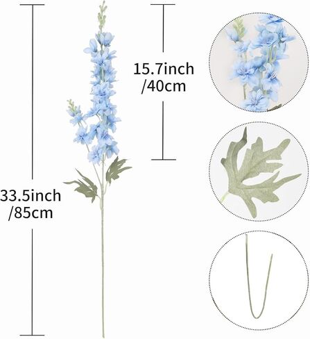 Daohe Delphinium Artificial Flowers 8PCS Larkspur Bulk Silk Flowers 33.5 in Long Stem Fake Flowers for Home Garden Wedding Floral Arrangements Decor (8, White) in Saudi Arabia