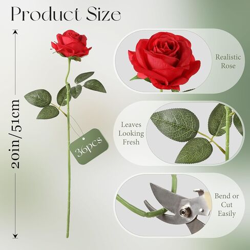 36 قطعة من الزهور الاصطناعية من Tifuly ورود حريرية طويلة الساق واقعية للحفلات والمنزل وحفلات الزفاف والمكتب وباقات ديكور (أبيض فاتح) in Kuwait