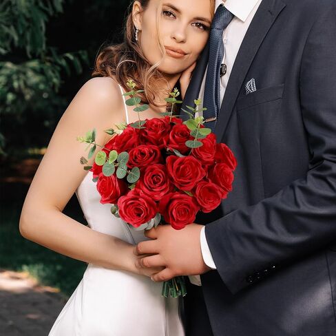 36 قطعة من الزهور الاصطناعية من Tifuly ورود حريرية طويلة الساق واقعية للحفلات والمنزل وحفلات الزفاف والمكتب وباقات ديكور (أبيض فاتح) in Kuwait