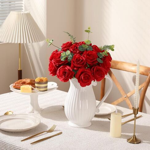 36 قطعة من الزهور الاصطناعية من Tifuly ورود حريرية طويلة الساق واقعية للحفلات والمنزل وحفلات الزفاف والمكتب وباقات ديكور (أبيض فاتح) in Kuwait