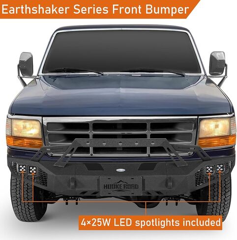 هوك الطريق F150 الوفير الأمامي الوفير ل1992-1996 فورد F150 F250 F350 وفورد برونكو، الطرق الوعرة الثقيلة الوفير الصلب محكم أسود مع أضواء LED، يتصاعد حلقة D، جبل لوحة الترخيص in Saudi Arabia
