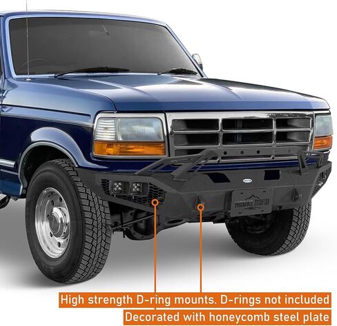 هوك الطريق F150 الوفير الأمامي الوفير ل1992-1996 فورد F150 F250 F350 وفورد برونكو، الطرق الوعرة الثقيلة الوفير الصلب محكم أسود مع أضواء LED، يتصاعد حلقة D، جبل لوحة الترخيص in Saudi Arabia