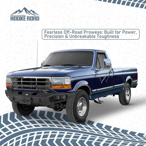هوك الطريق F150 الوفير الأمامي الوفير ل1992-1996 فورد F150 F250 F350 وفورد برونكو، الطرق الوعرة الثقيلة الوفير الصلب محكم أسود مع أضواء LED، يتصاعد حلقة D، جبل لوحة الترخيص in Saudi Arabia