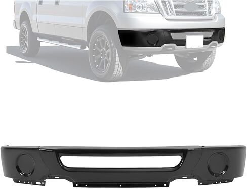 شريط وجه المصد الأمامي من KUAFU متوافق مع 2006-2008 Ford F-150 Lincoln Mark LT لاستبدال FO1002400 6L3Z17757AA مع فتحات إضاءة الضباب من الفولاذ الكروم الفضي in Saudi Arabia