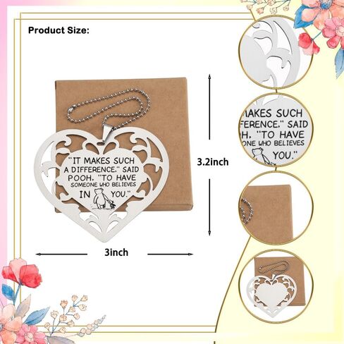 Pooh Quote Stainless Steel Heart Ornament, “It Makes Such a Difference" Hollow Heart Hanging Tag, Inspirational Gift for Friend, Belief and Support Keepsake, Motivational Decor,XXU2 in Saudi Arabia