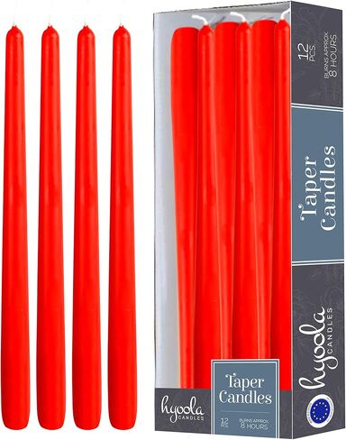 Hyoola 12 Pack Tall Red Taper Candles - 10 Inch Red Dripless, Unscented Dinner Candle - Paraffin Wax with Cotton Wicks - 8 Hour Burn Time in Saudi Arabia