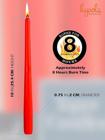 Hyoola 12 Pack Tall Red Taper Candles - 10 Inch Red Dripless, Unscented Dinner Candle - Paraffin Wax with Cotton Wicks - 8 Hour Burn Time in Saudi Arabia