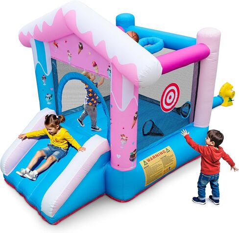 Inflatable Bounce House - 8-in-1 Bouncer House for Kids Ages 3-8, Indoor & Outdoor Bouncy Jumping Castle Slide with Blower for Backyard Birthday Party in Saudi Arabia