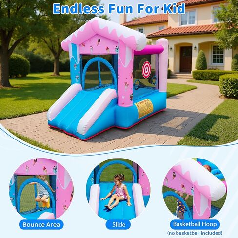 Inflatable Bounce House - 8-in-1 Bouncer House for Kids Ages 3-8, Indoor & Outdoor Bouncy Jumping Castle Slide with Blower for Backyard Birthday Party in Saudi Arabia