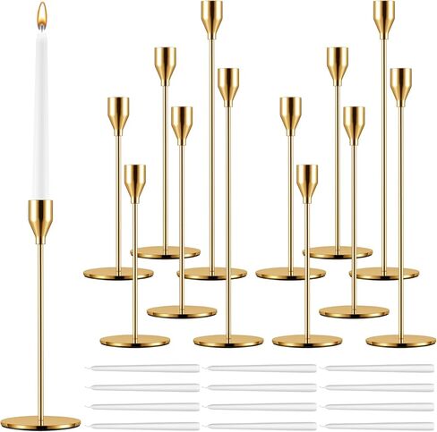 Inbagi 24 Pcs Gold Metal Candle Holders Gift Set Include Taper Candlestick Holders White Taper Stick Tall Candle for Wedding Dinning Anniversary Party in Saudi Arabia