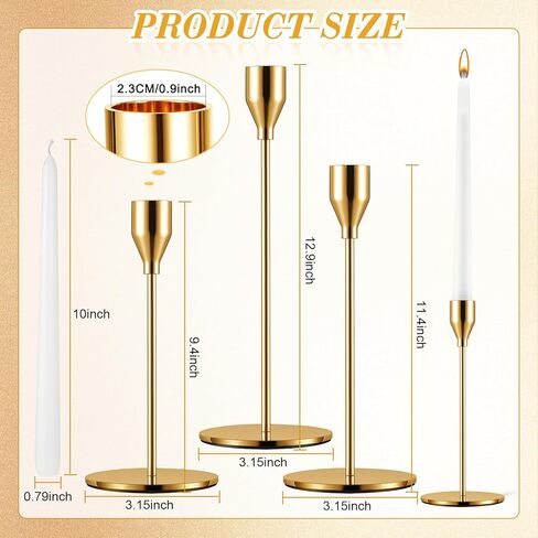 Inbagi 24 Pcs Gold Metal Candle Holders Gift Set Include Taper Candlestick Holders White Taper Stick Tall Candle for Wedding Dinning Anniversary Party in Saudi Arabia