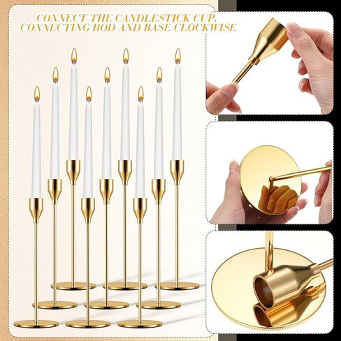 Inbagi 24 Pcs Gold Metal Candle Holders Gift Set Include Taper Candlestick Holders White Taper Stick Tall Candle for Wedding Dinning Anniversary Party in Saudi Arabia