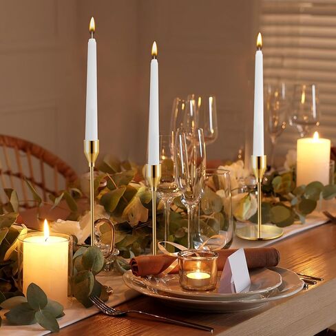 Inbagi 24 Pcs Gold Metal Candle Holders Gift Set Include Taper Candlestick Holders White Taper Stick Tall Candle for Wedding Dinning Anniversary Party in Saudi Arabia