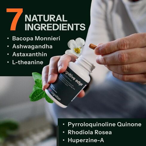 مكمل طبيعي لدعم الدماغ - التركيز والذاكرة والإجهاد والاسترخاء - باكوبا، أشواغاندا، إل-ثيانين، أستازانتين، روديولا، بي كيو كيو - 60 كبسولة للحواف المعرفية in Saudi Arabia