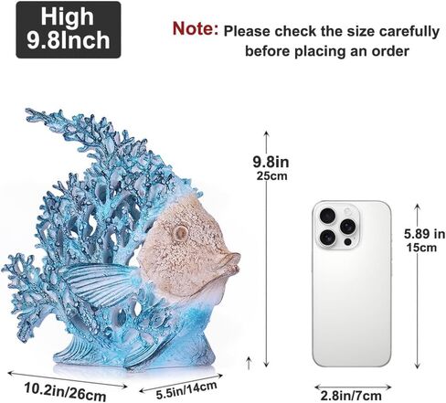Beach Coastal Decor – 7.3in White Coral Fish Statue, Nautical Coral Reef Figurine for Living Room, Bathroom, Shelf, Desk or Coffee Table, Modern Ocean Accent & Beach House Gift in Kuwait