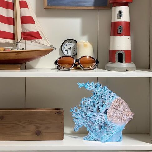 Beach Coastal Decor – 7.3in White Coral Fish Statue, Nautical Coral Reef Figurine for Living Room, Bathroom, Shelf, Desk or Coffee Table, Modern Ocean Accent & Beach House Gift in Kuwait