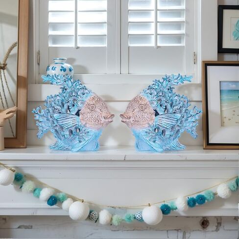 Beach Coastal Decor – 7.3in White Coral Fish Statue, Nautical Coral Reef Figurine for Living Room, Bathroom, Shelf, Desk or Coffee Table, Modern Ocean Accent & Beach House Gift in Kuwait