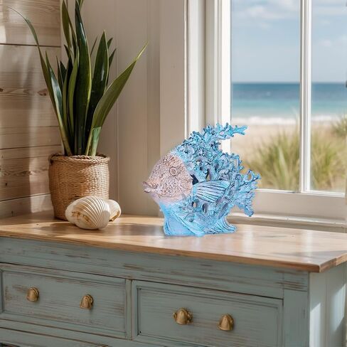 Beach Coastal Decor – 7.3in White Coral Fish Statue, Nautical Coral Reef Figurine for Living Room, Bathroom, Shelf, Desk or Coffee Table, Modern Ocean Accent & Beach House Gift in Kuwait