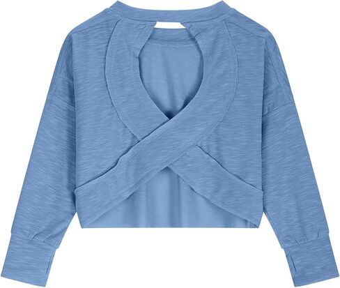 Girls Open Back Tops Long Sleeve Workout Shirts Crop Running Tshirt Y2K Yoga Tees Preppy Fashion Athletic Clothes in Saudi Arabia