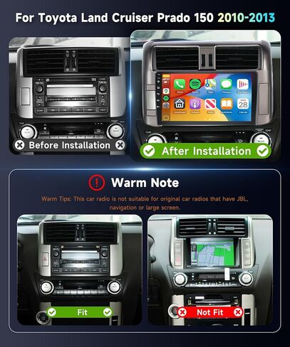 for Toyota Land Cruiser Prado 150 2010-2013 Car Stereo Radio with Snapdragon 8Core 4GB+64GB 9Inch IPS Touchscreen Wireless Carplay/Android Auto DSP Hi-Res 5/6GhzWiFi GPS Android 13 FM/RDS SWC Camera in Kuwait