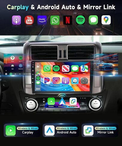 for Toyota Land Cruiser Prado 150 2010-2013 Car Stereo Radio with Snapdragon 8Core 4GB+64GB 9Inch IPS Touchscreen Wireless Carplay/Android Auto DSP Hi-Res 5/6GhzWiFi GPS Android 13 FM/RDS SWC Camera in Kuwait