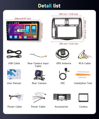 for Toyota Land Cruiser Prado 150 2010-2013 Car Stereo Radio with Snapdragon 8Core 4GB+64GB 9Inch IPS Touchscreen Wireless Carplay/Android Auto DSP Hi-Res 5/6GhzWiFi GPS Android 13 FM/RDS SWC Camera in Kuwait
