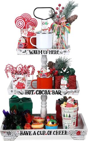 Christmas Hot Chocolate Bar Wood Cocoa Station Hot Cocoa Decorative Storage Box 3 Tier Chocolate Station Chocolate Bar Farmhouse Christmas Decorations for Home Office Kitchen Winter Gift in Saudi Arabia