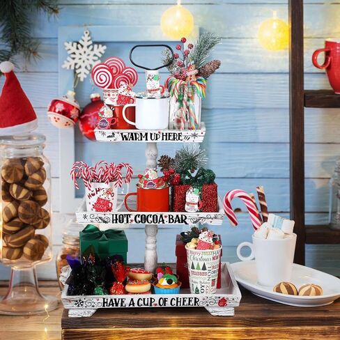 Christmas Hot Chocolate Bar Wood Cocoa Station Hot Cocoa Decorative Storage Box 3 Tier Chocolate Station Chocolate Bar Farmhouse Christmas Decorations for Home Office Kitchen Winter Gift in Saudi Arabia