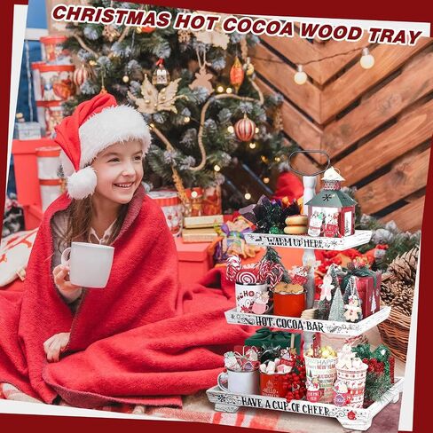 Christmas Hot Chocolate Bar Wood Cocoa Station Hot Cocoa Decorative Storage Box 3 Tier Chocolate Station Chocolate Bar Farmhouse Christmas Decorations for Home Office Kitchen Winter Gift in Saudi Arabia