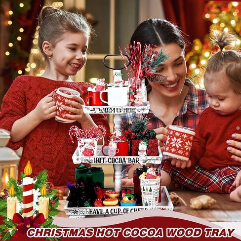 Christmas Hot Chocolate Bar Wood Cocoa Station Hot Cocoa Decorative Storage Box 3 Tier Chocolate Station Chocolate Bar Farmhouse Christmas Decorations for Home Office Kitchen Winter Gift in Saudi Arabia