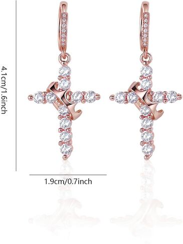 Hersin Crown Cross Earrings for Women 18K Gold Plated Diamond Drop Dangle Cross Hoop Earrings Small CZ Huggie Hoops Faith Cross Jewelry Gifts for Women Men in Kuwait